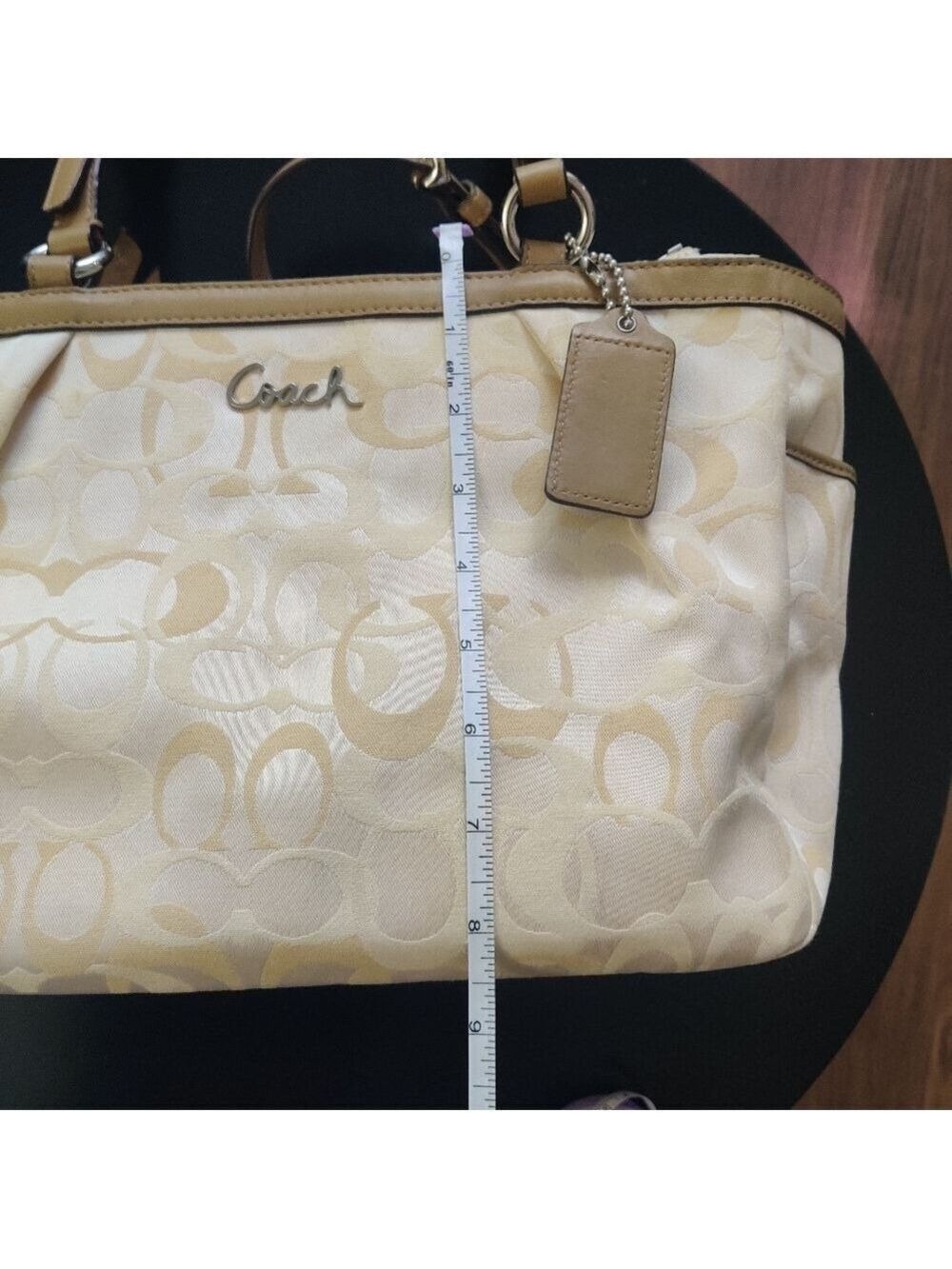 Coach Signature Jacquard Canvas Tote Cream Tan Leather Trim 0495 - Picture 12 of 12